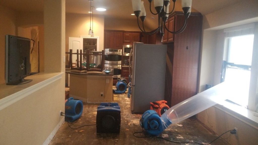 water damage remediation from a flood cleanup