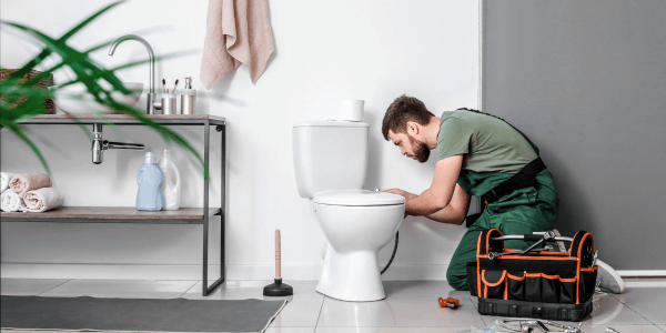 toilet overflowing water damage emergency- repair man