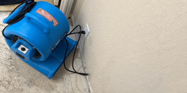 air mover being used during Water Damage Restoration Process